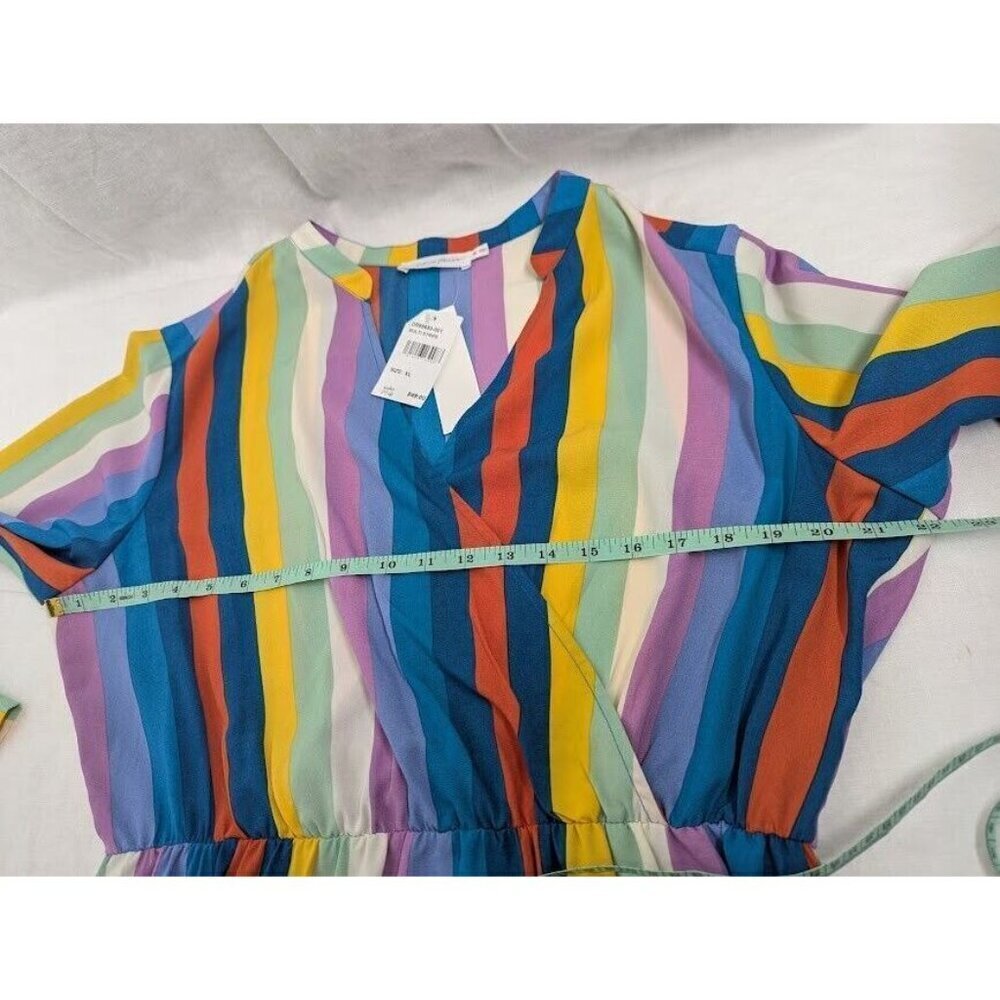 All in Favor women's size XL colorful striped mini dress, long sleeve, v neck C7 - Picture 9 of 12